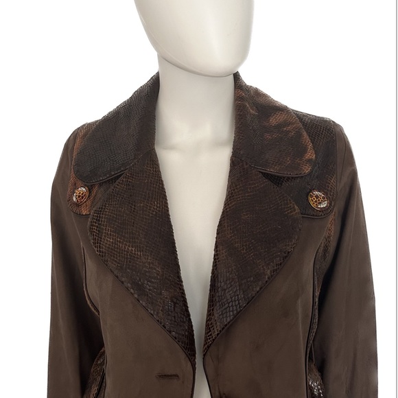 SALE🔥🔥NWT WOMEN TRENCH COAT LINED BELTED COAT ANIMAL PRINT VELOUR JACKET BROWN - Picture 11 of 15
